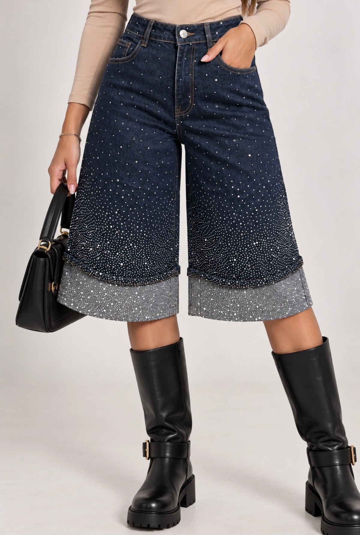 Bermuda Jeans con Strass